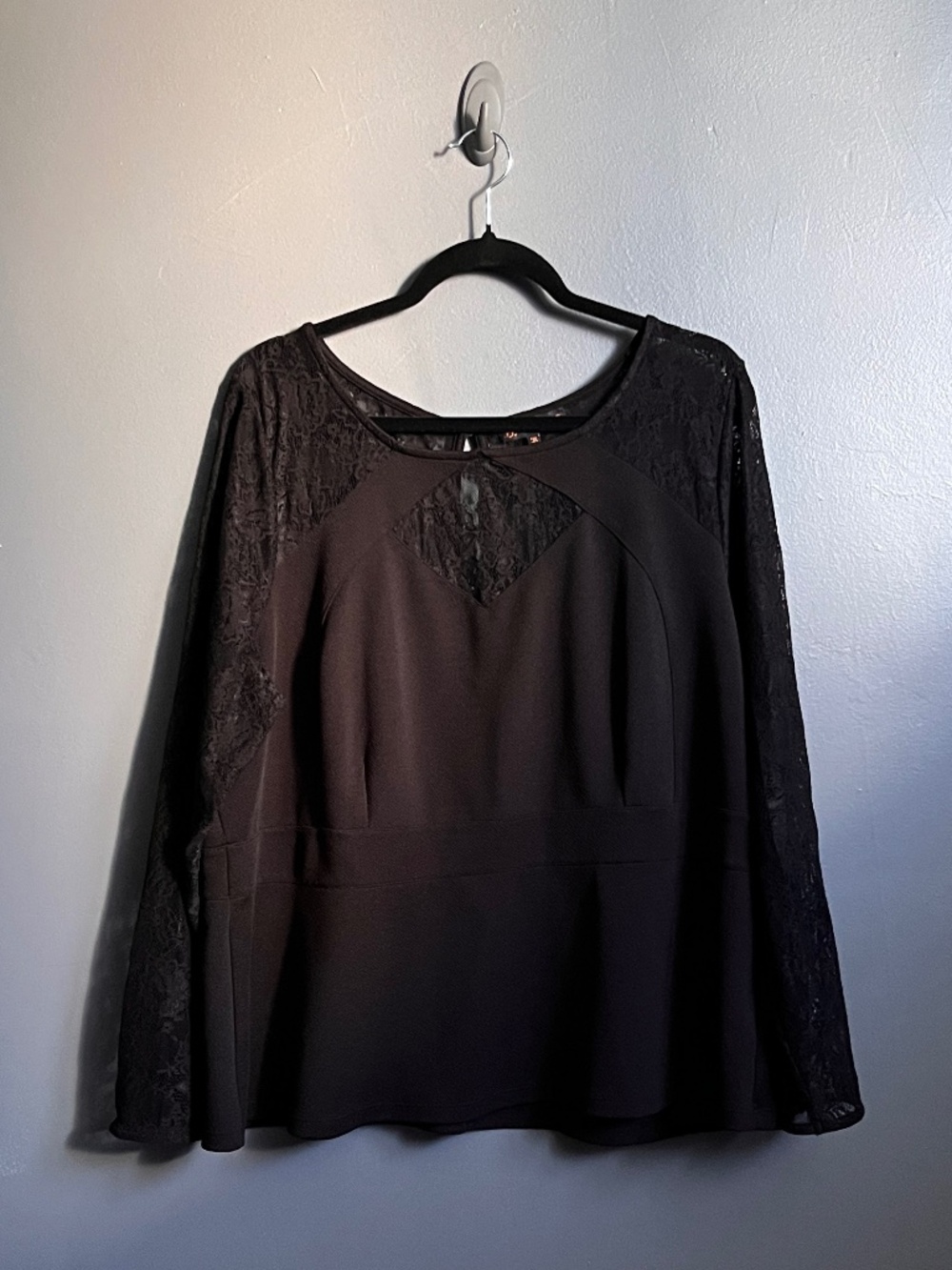 Love & Legend Black Lace Long Sleeve Peplum Top Plus Size 3X